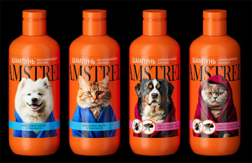  редизайн серии этикеток шампуней для домашних животных Amstrel
