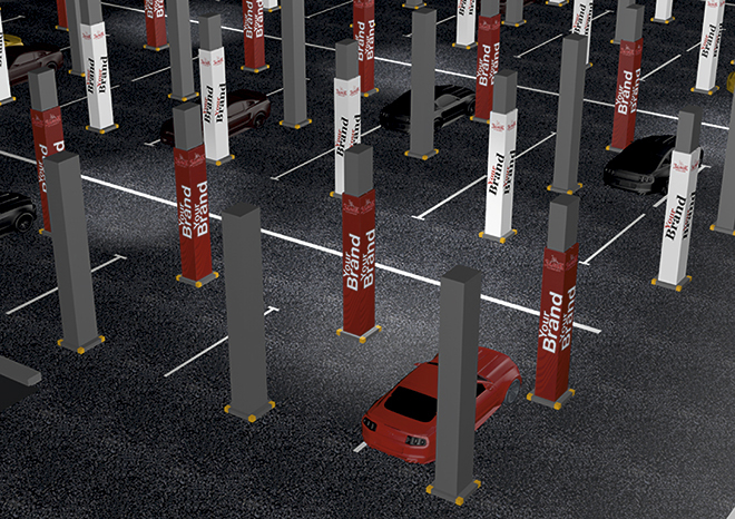  3М ТЦ «Корона Замок» брендирование колонн парковок в торговых центрах в Минске Brand Parking