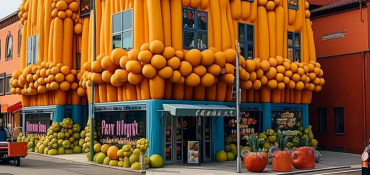 Нейросеть Midjourney показала дизайны магазинов овощей и фруктов