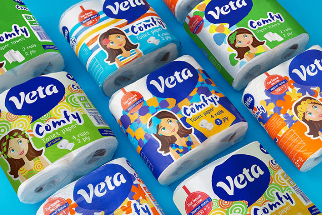Новый дизайн линейки продукции под торговой маркой Veta туалетная бумага, бумажные полотенца и салфетки