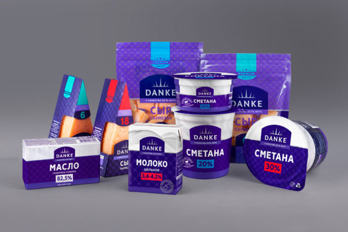  Слоган, логотип и дизайн упаковки для линейки молочных продуктов под торговой маркой DANKE AIDA Pioneer Branding & Creative Company