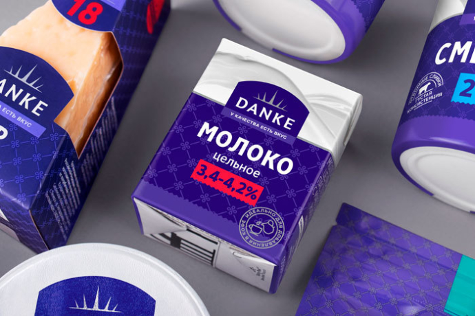  Слоган, логотип и дизайн упаковки для линейки молочных продуктов под торговой маркой DANKE AIDA Pioneer Branding & Creative Company