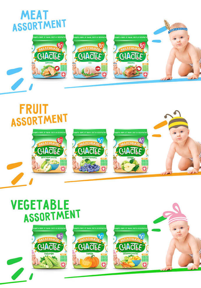  Дизайн упаковки детского питания «Маленькое счастье» для ООО «Белфуд Продакшн»