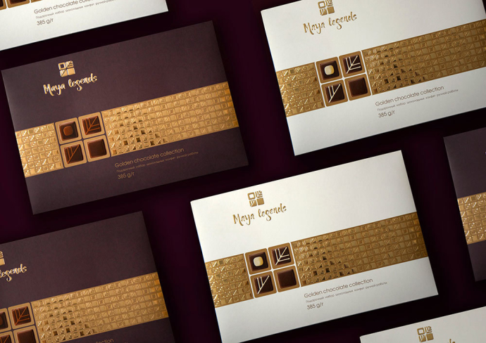  Комплексная разработка ТМ и дизайна упаковки подарочного набора шоколадных конфет ручной работы Maya Legends для СОАО «Коммунарка» брендинговое агентство Muffin Group
