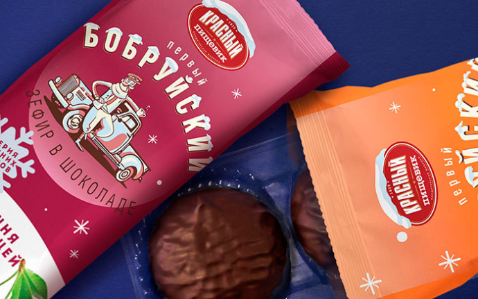  Дизайн упаковки зимней серии коллекция зефира в шоколаде от «Красного пищевика»