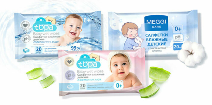  Новые влажные детские салфетки от детских брендов Topa и Meggi Care